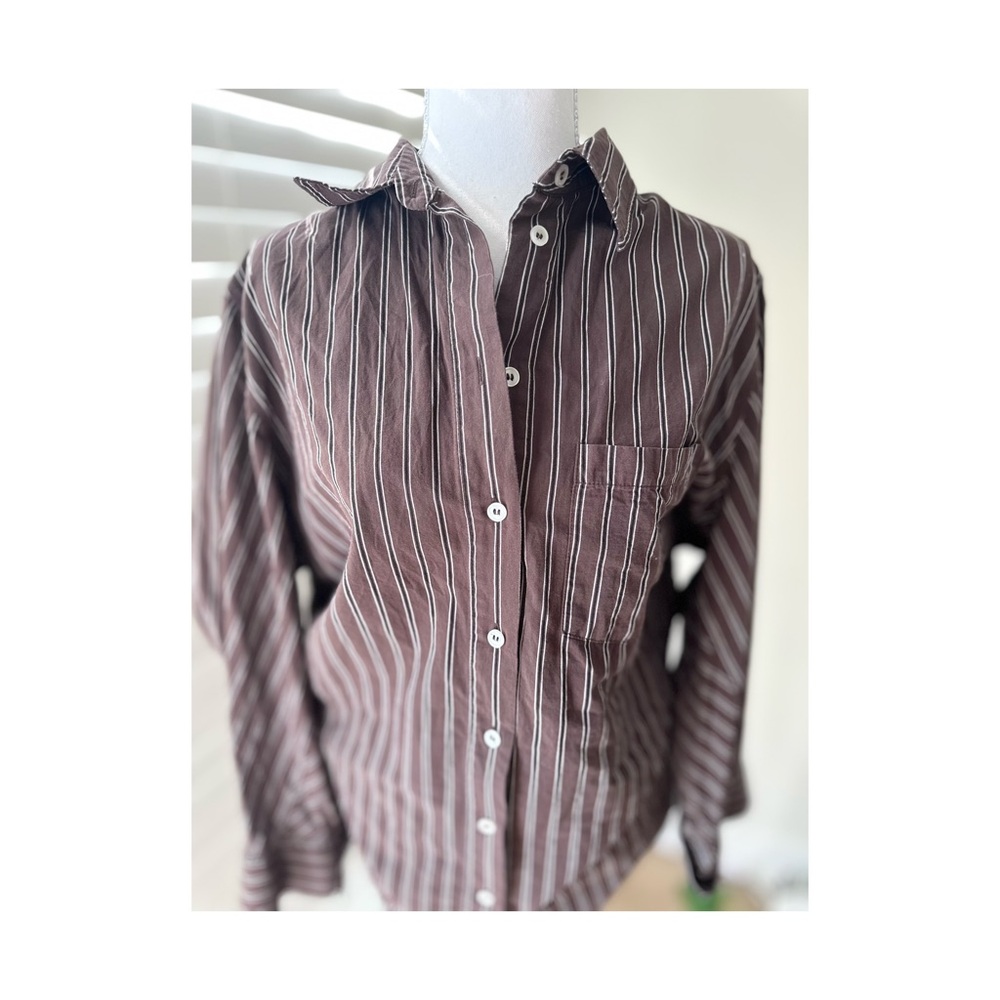 Zara Oversized Brown Striped Button-Up Shirt